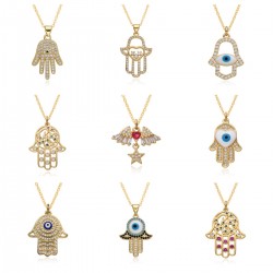 New cross-border Turkish Devil's Eye men's and women's necklaces from Europe and America, gold-plated palm oil eye Fatima pendant