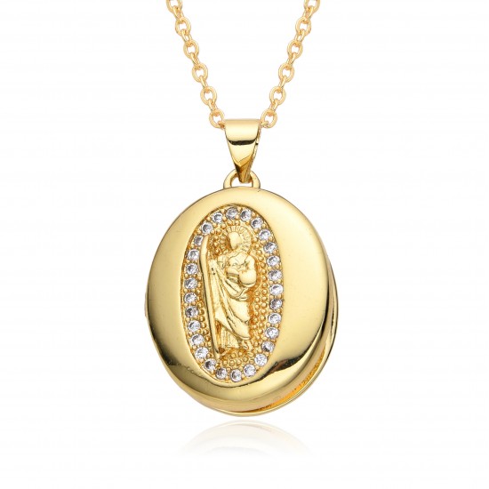 European and American cross-border oval photo box album, eye moon slightly set, Virgin Mary pendant, opening and closing necklace, copper gold-plated European and American cross-border oval photo box album, eye moon slightly set, Virgin Mary pendant, opening and closing necklace, copper gold-plated