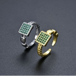A simple diamond-encrusted zircon square ring from Europe and America, with an adjustable opening, suitable for both men and women, and a trendy Instagram style