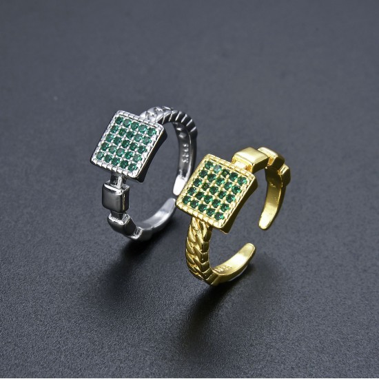 A simple diamond-encrusted zircon square ring from Europe and America, with an adjustable opening, suitable for both men and women, and a trendy Instagram style A simple diamond-encrusted zircon square ring from Europe and America, with an adjustable opening, suitable for both men and women, and a trendy Instagram style
