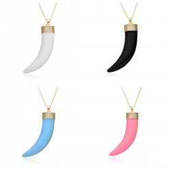 Popular European and American trendy sweater chain, white oil-dripping copper slightly inlaid zircon horn pendant necklace, women's cross-border stock
