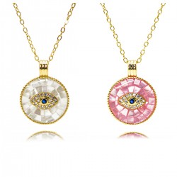 Cross-border best-selling accessories: crystal zircon shell Evil Eye necklace for women, European and American Devil Eye pendant necklaces