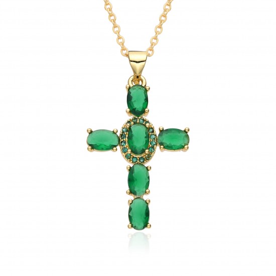 2023 new copper slightly set zircon necklace, multi-color cross pendant, hip-hop necklace, collarbone chain E021 2023 new copper slightly set zircon necklace, multi-color cross pendant, hip-hop necklace, collarbone chain E021
