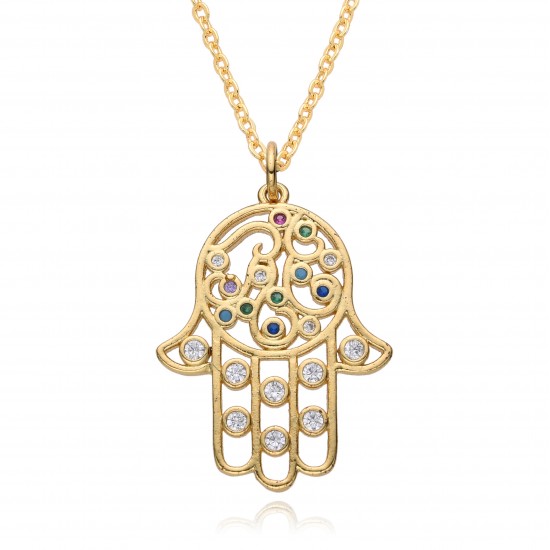 New cross-border Turkish Devil's Eye men's and women's necklaces from Europe and America, gold-plated palm oil eye Fatima pendant New cross-border Turkish Devil's Eye men's and women's necklaces from Europe and America, gold-plated palm oil eye Fatima pendant