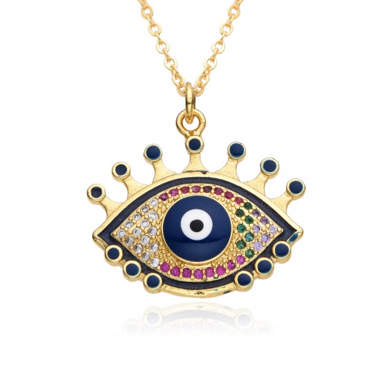 European and American cross-border evil eye necklace Zircon oil drop brass gold-plated Bohemian Devil Eye pendant European and American cross-border evil eye necklace Zircon oil drop brass gold-plated Bohemian Devil Eye pendant