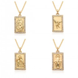 European and American cross-border religious personality statue collarbone chain Zircon eco-friendly copper material pendant necklace copper plating 18kg C651