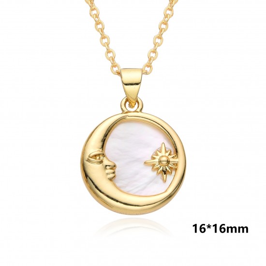 A zircon fashionable gold-plated geometric circular star and moon necklace from Europe and America A zircon fashionable gold-plated geometric circular star and moon necklace from Europe and America
