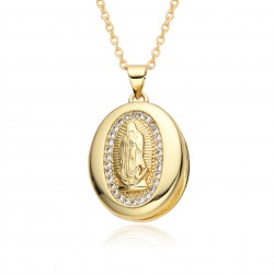 European and American cross-border oval photo box album, eye moon slightly set, Virgin Mary pendant, opening and closing necklace, copper gold-plated
