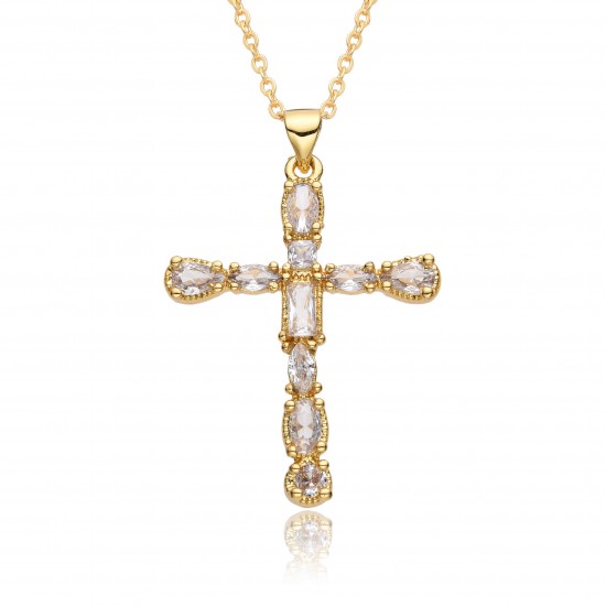 Amazon cross-border bestseller colorful zircon cross accessory pendant Hip-hop necklace female wholesale SHEIN.TEMU Amazon cross-border bestseller colorful zircon cross accessory pendant Hip-hop necklace female wholesale SHEIN.TEMU