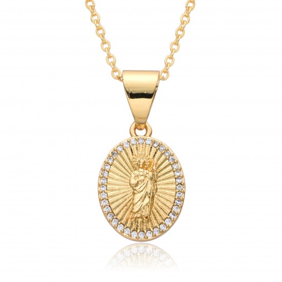 European and American cross-border religious personality statue collarbone chain Zircon eco-friendly copper pendant necklace, copper plated 18kC151 European and American cross-border religious personality statue collarbone chain Zircon eco-friendly copper pendant necklace, copper plated 18kC151