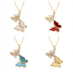 2023 new cross-border two-butterfly pendant necklace from Europe, America and South Korea, women's electroplated and slightly set exquisite jewelry