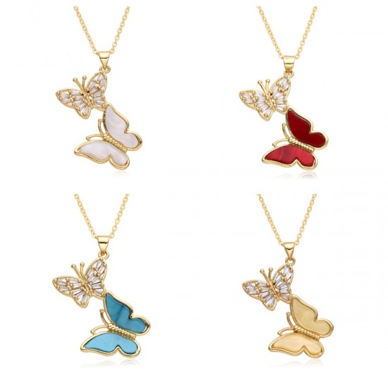 2023 new cross-border two-butterfly pendant necklace from Europe, America and South Korea, women's electroplated and slightly set exquisite jewelry 2023 new cross-border two-butterfly pendant necklace from Europe, America and South Korea, women's electroplated and slightly set exquisite jewelry