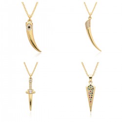 Wholesale of sword, crescent and ivory pendant necklaces for foreign trade, cross-border micro-set zircon women's gold-plated beaded chain necklaces