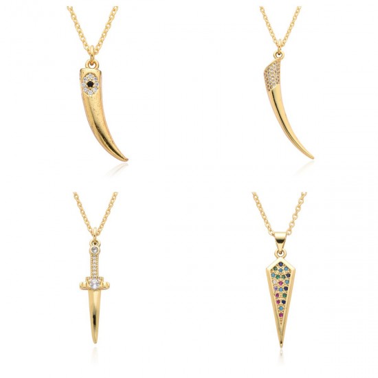 Wholesale of sword, crescent and ivory pendant necklaces for foreign trade, cross-border micro-set zircon women's gold-plated beaded chain necklaces Wholesale of sword, crescent and ivory pendant necklaces for foreign trade, cross-border micro-set zircon women's gold-plated beaded chain necklaces