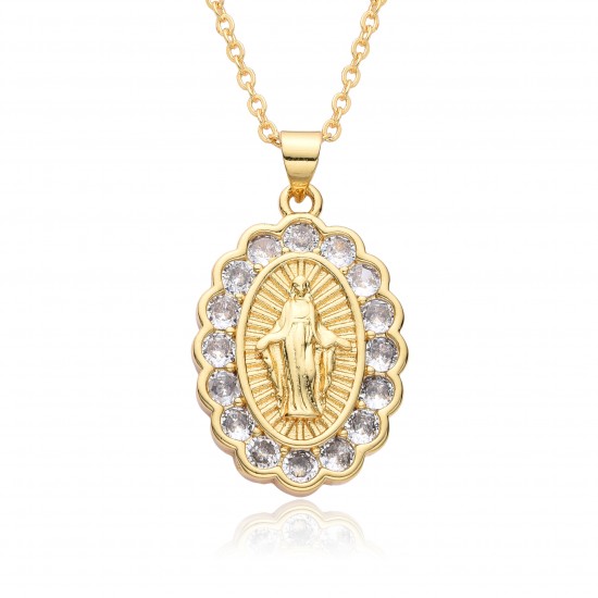 Oval-shaped copper slightly set zircon Virgin Mary pendant, women's O-shaped necklace, unisex, popular foreign trade accessory Oval-shaped copper slightly set zircon Virgin Mary pendant, women's O-shaped necklace, unisex, popular foreign trade accessory