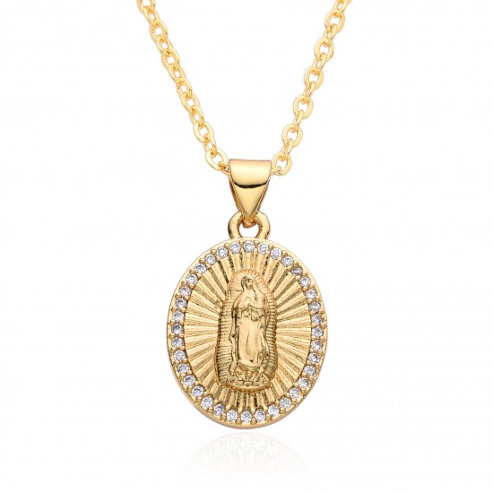 In Europe and America, cross-border religious copper slightly inlaid zircon pendant women's jewelry, the Virgin Mary necklace, is popular In Europe and America, cross-border religious copper slightly inlaid zircon pendant women's jewelry, the Virgin Mary necklace, is popular