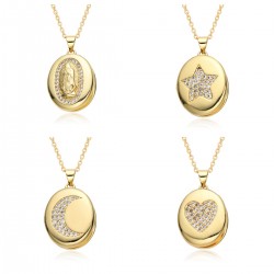 European and American cross-border oval photo box album, eye moon slightly set, Virgin Mary pendant, opening and closing necklace, copper gold-plated