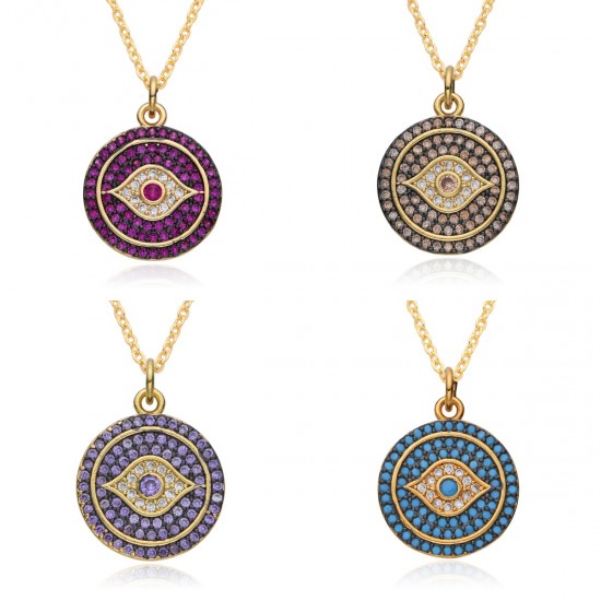 Cross-border European and American creative personality exaggerated round Devil's eye necklace for women, niche design sense collarbone chain Cross-border European and American creative personality exaggerated round Devil's eye necklace for women, niche design sense collarbone chain