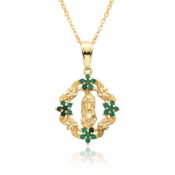 Wholesale of popular cross-border sales in Europe and America: Virgin Mary flower necklaces, women's copper pendants plated with 18K gold, and jewelry