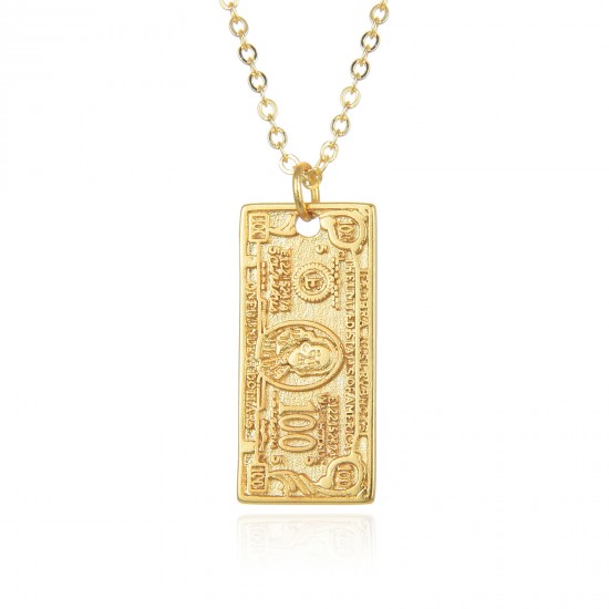 Wholesale trend of $100 US dollar pendant necklaces, gold and silver hip-hop collarbone chain necklaces in cross-border fashion from Europe and America Wholesale trend of $100 US dollar pendant necklaces, gold and silver hip-hop collarbone chain necklaces in cross-border fashion from Europe and America