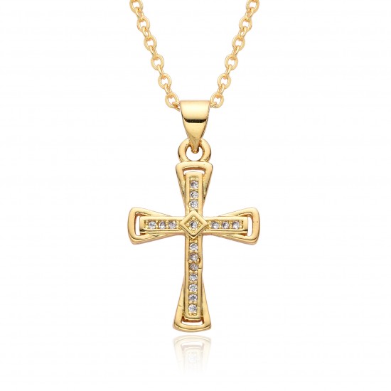 A personalized retro cross-shaped micro-set zircon copper gold-plated necklace with electroplating that is not prone to color fading, a trendy accessory suitable for both men and women A personalized retro cross-shaped micro-set zircon copper gold-plated necklace with electroplating that is not prone to color fading, a trendy accessory suitable for both men and women