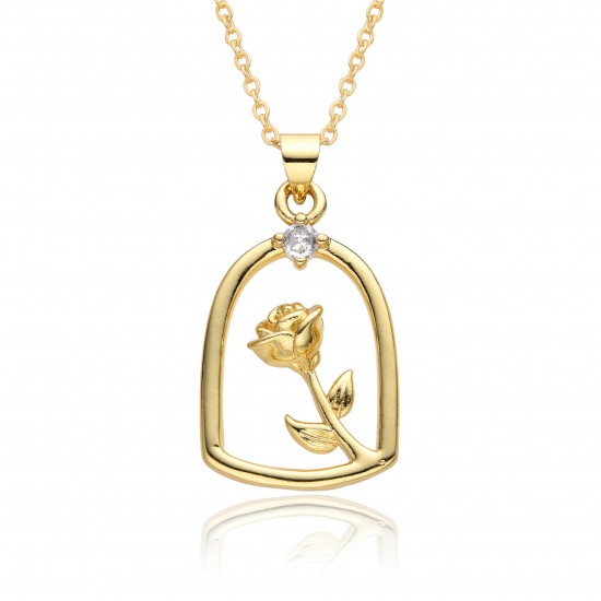 Fashionable commuting copper gold-plated one-stand rose personalized pendant necklace for women, European and American irregular collarbone chain for women Fashionable commuting copper gold-plated one-stand rose personalized pendant necklace for women, European and American irregular collarbone chain for women