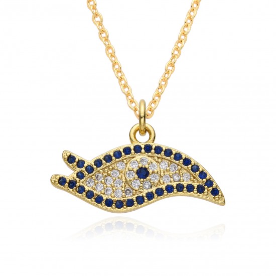 European and American retro style 18K gold hollowed-out Devil's Eye zircon slightly set pendant copper gold-plated necklace for INS ladies European and American retro style 18K gold hollowed-out Devil's Eye zircon slightly set pendant copper gold-plated necklace for INS ladies