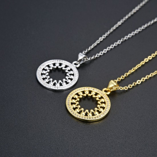 European and American fashion trend diamond-encrusted zircon versatile round pendant necklace, women's collarbone chain, simple style women's necklaces in stock European and American fashion trend diamond-encrusted zircon versatile round pendant necklace, women's collarbone chain, simple style women's necklaces in stock