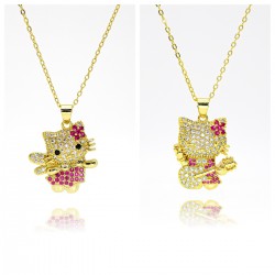 Hip-hop style cute and sweet full diamond cat KT pendant necklace, luxurious cartoon cat necklace, elegant and fashionable jewelry
