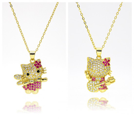Hip-hop style cute and sweet full diamond cat KT pendant necklace, luxurious cartoon cat necklace, elegant and fashionable jewelry Hip-hop style cute and sweet full diamond cat KT pendant necklace, luxurious cartoon cat necklace, elegant and fashionable jewelry