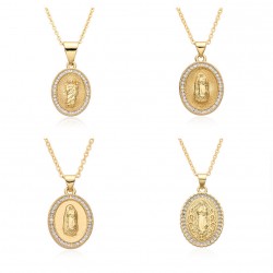 Independent website's best-selling women's religious jewelry: copper slightly inlaid zircon Virgin Mary pendant, believer necklace for women