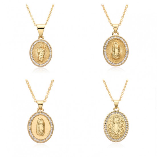 Independent website's best-selling women's religious jewelry: copper slightly inlaid zircon Virgin Mary pendant, believer necklace for women Independent website's best-selling women's religious jewelry: copper slightly inlaid zircon Virgin Mary pendant, believer necklace for women