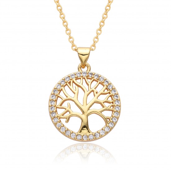 Round hollowed-out life tree pendant necklaces, European-style zircon necklaces for women, and geometric collarbone chains are popular in Europe and America Round hollowed-out life tree pendant necklaces, European-style zircon necklaces for women, and geometric collarbone chains are popular in Europe and America