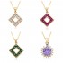 This retro square, hollowed-out green, slightly set zircon copper gold-plated necklace from Japan and South Korea is a trendy and versatile collarbone chain