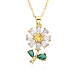 New European and American light luxury full-diamond zircon sunflower flower pendant necklace for women, simple and niche collarbone chain accessory