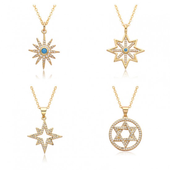 European and American five-pointed star-shaped pendant, guardian star, engraved star, diamond-encrusted star necklace, short women's collarbone chain wholesale European and American five-pointed star-shaped pendant, guardian star, engraved star, diamond-encrusted star necklace, short women's collarbone chain wholesale