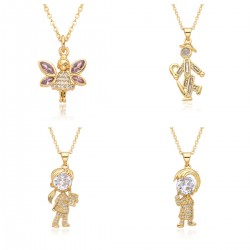 Niche design couple necklaces, zircon angel pendants for little boys and girls, collarbone chains, birthday gifts for your girlfriend