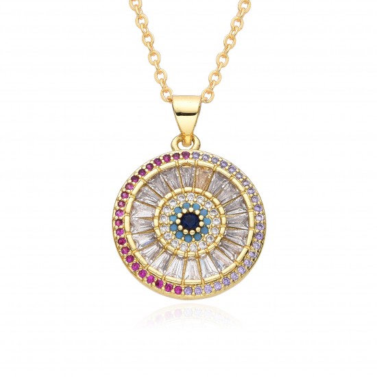 European and American cross-border micro-set zircon Devil Eye pendant Necklace Colored zirconium geometric eye necklace women Necklace European and American cross-border micro-set zircon Devil Eye pendant Necklace Colored zirconium geometric eye necklace women Necklace