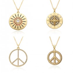 Wholesale of European and American hip-hop 3D Peace logo micro-inlaid electroplated pendant necklaces on AliExpress and Amazon Cross-border bestsellers