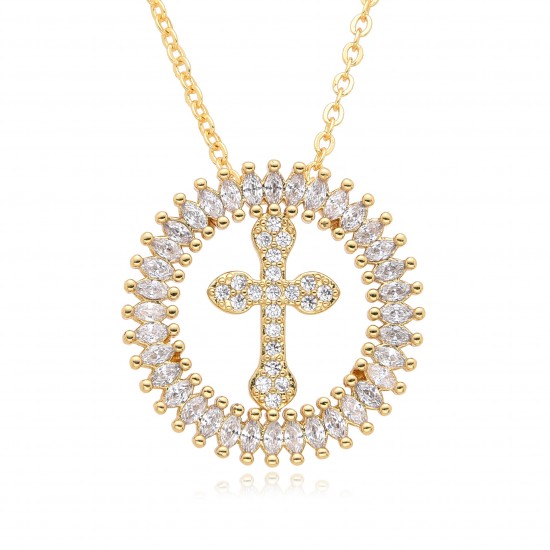 European and American cross-border jewelry, ins style fashion, slightly set colored zircon geometric cross pendant necklace for women European and American cross-border jewelry, ins style fashion, slightly set colored zircon geometric cross pendant necklace for women