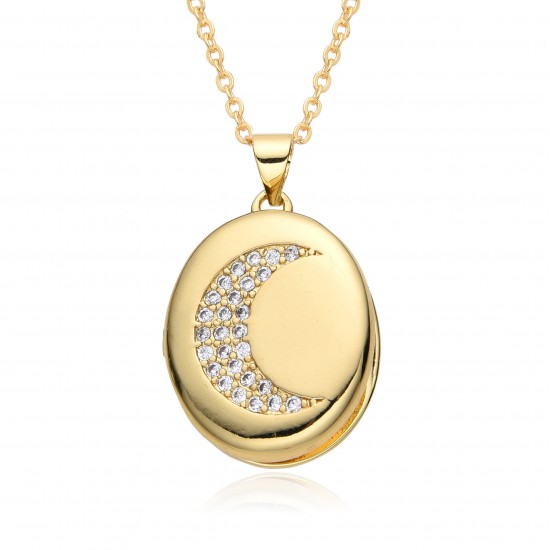 European and American cross-border oval photo box album, eye moon slightly set, Virgin Mary pendant, opening and closing necklace, copper gold-plated European and American cross-border oval photo box album, eye moon slightly set, Virgin Mary pendant, opening and closing necklace, copper gold-plated