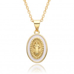 European and American cross-border religious oil-dripping pendant, oval-shaped women's jewelry, God Jesus, Virgin Mary necklace