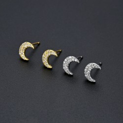 Cross-border European, American and Korean version diamond-encrusted zircon CZ moon earrings, color-preserving gold and silver women's earrings, fresh and sweet in stock