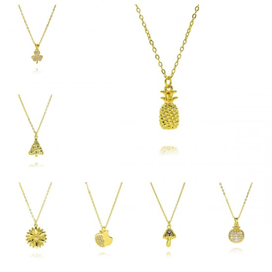 Fresh and sweet fruit necklace, copper gold-plated color-preserving pineapple mushroom leaf necklace, cute grape choker cross-border Fresh and sweet fruit necklace, copper gold-plated color-preserving pineapple mushroom leaf necklace, cute grape choker cross-border