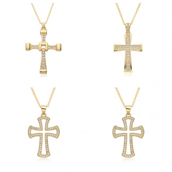 Korean version cross pendant simple necklace, women's necklace, export fashion crystal, European and American men's micro-set openwork necklace Korean version cross pendant simple necklace, women's necklace, export fashion crystal, European and American men's micro-set openwork necklace