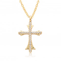 A personalized retro cross-shaped micro-set zircon copper gold-plated necklace with electroplating that is not prone to color fading, a trendy accessory suitable for both men and women