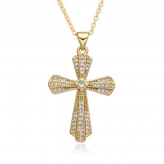 A popular retro rhinestone cross pendant necklace from Europe and America, a creative women's fashion pendant collarbone chain A popular retro rhinestone cross pendant necklace from Europe and America, a creative women's fashion pendant collarbone chain