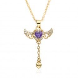 A zircon necklace featuring a female Cupid's heart, a trendy, light luxury and niche design with angel wings and heart-shaped tassels