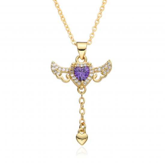 A zircon necklace featuring a female Cupid's heart, a trendy, light luxury and niche design with angel wings and heart-shaped tassels A zircon necklace featuring a female Cupid's heart, a trendy, light luxury and niche design with angel wings and heart-shaped tassels