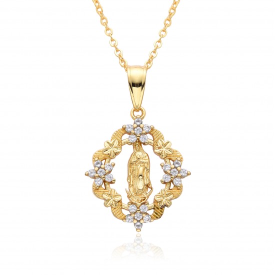 Wholesale of popular cross-border sales in Europe and America: Virgin Mary flower necklaces, women's copper pendants plated with 18K gold, and jewelry Wholesale of popular cross-border sales in Europe and America: Virgin Mary flower necklaces, women's copper pendants plated with 18K gold, and jewelry